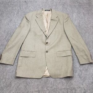 VINTAGE Ralph Lauren Chaps Jacket Men 42 Beige Blazer Coat Silk Wool Houndstooth